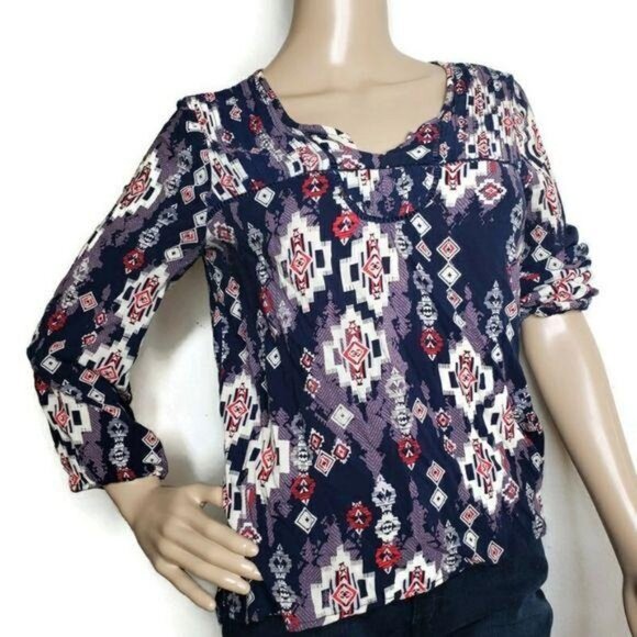 Mossimo Supply Co Womens M Multicolor Patterned Blouse long sleeve fall winter - Picture 4 of 8